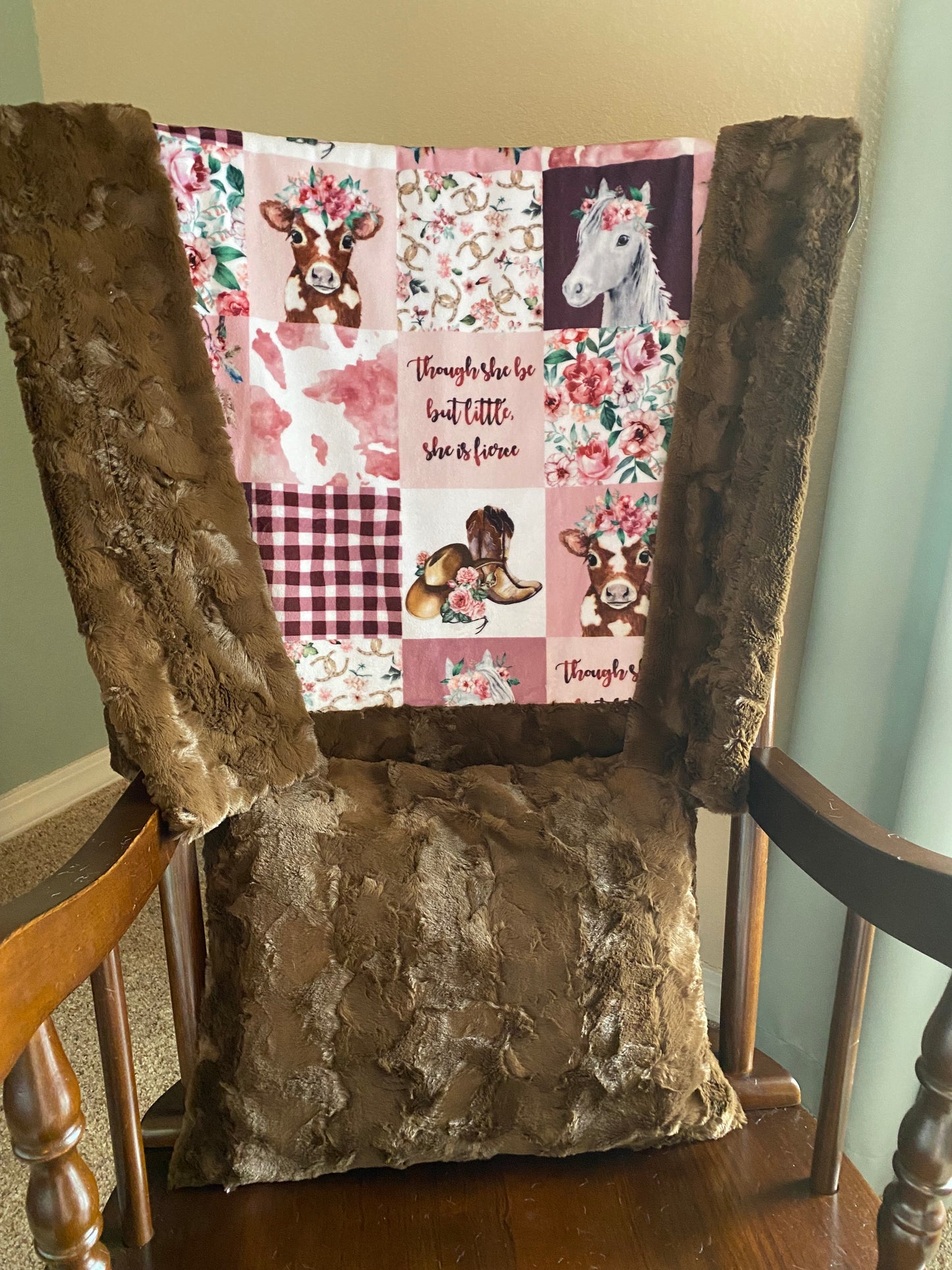 Cowgirl Cuddle Rosewater Brown Hide Minky Baby Blanket - Soft and Cozy Texture - 37x45