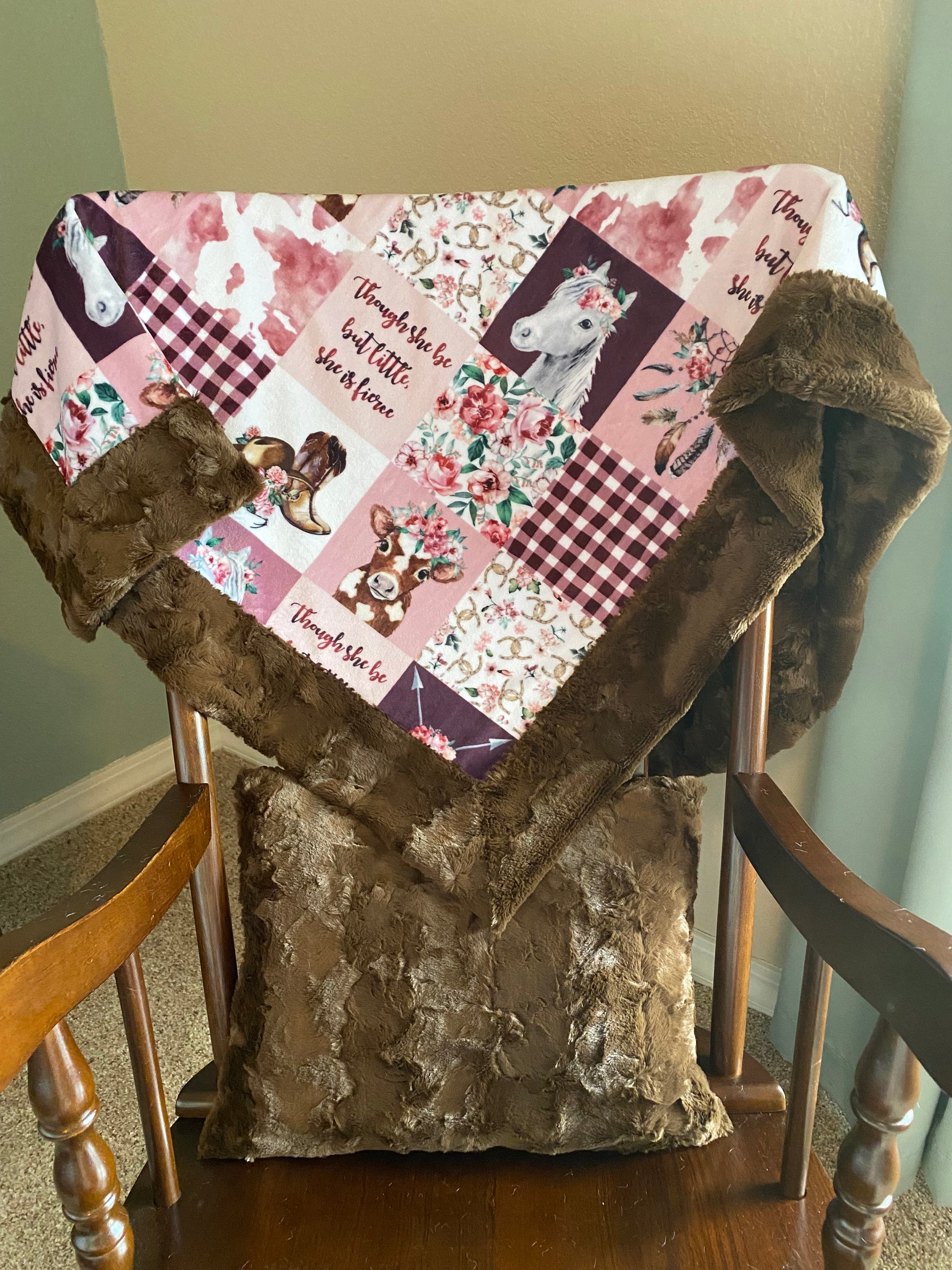 Cowgirl Cuddle Rosewater Brown Hide Minky Baby Blanket - Adorable and Comfortable - 37x45