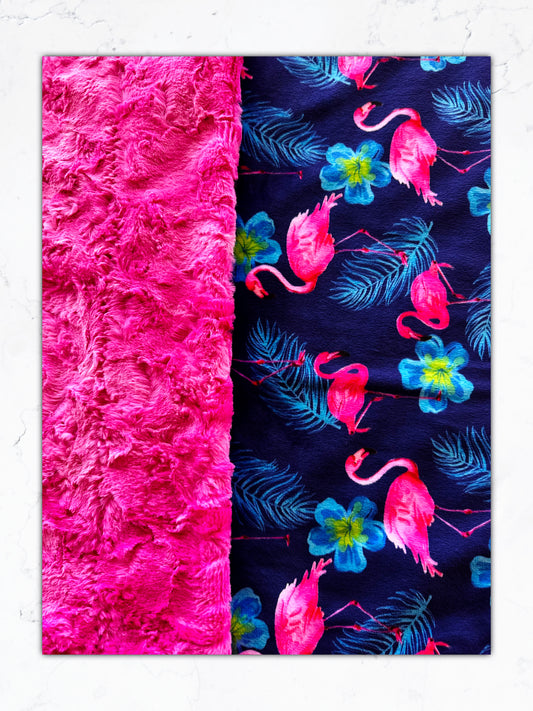 Flamingos on Magenta Galaxy Large Throw - 100% Premium Minky Fabric - 54x66