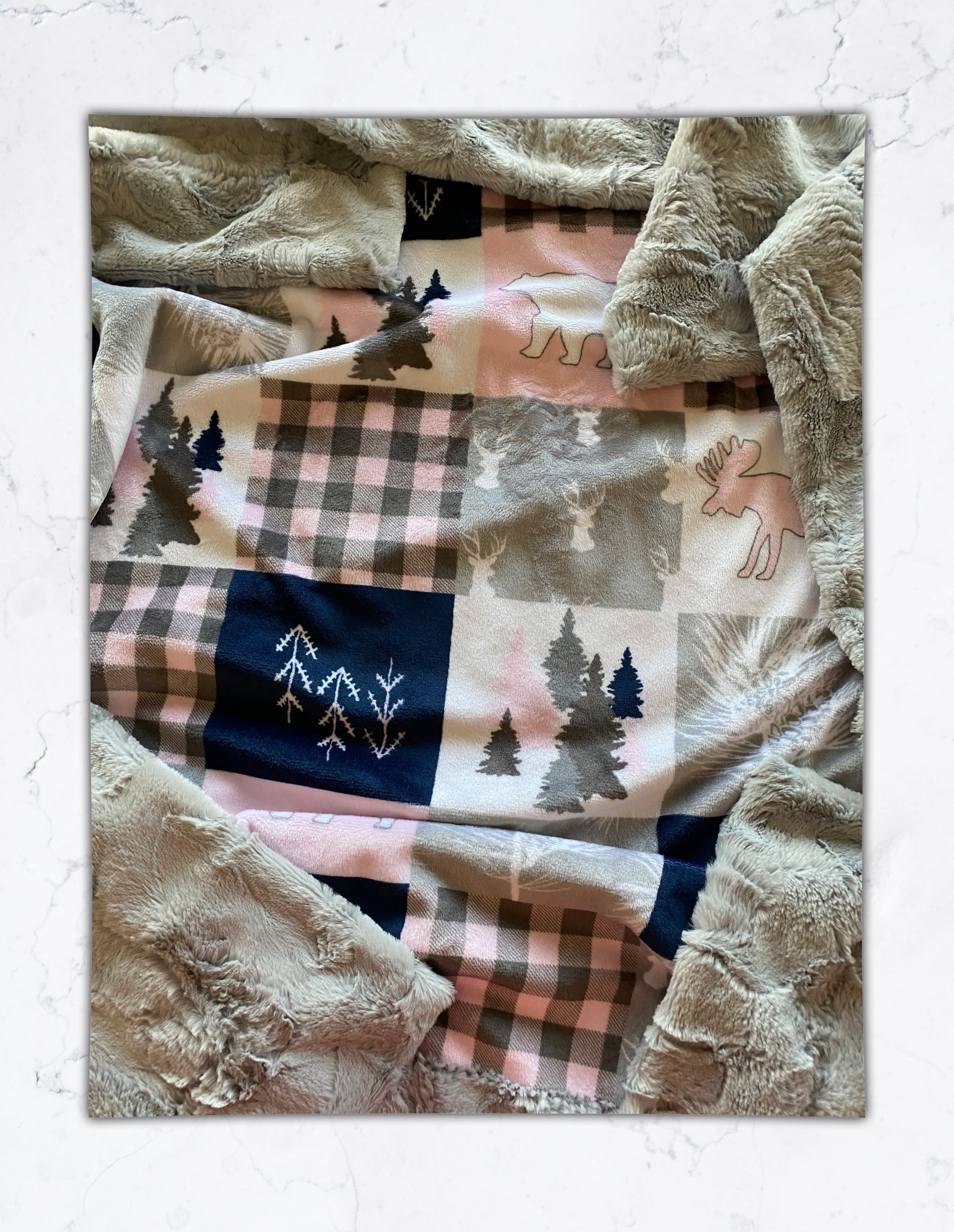 Cabin Quilt Blush With Pillowcase Minky Baby Blanket - Soft and Cozy Texture - 34x40