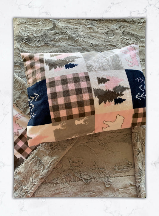 Cabin Quilt Blush With Pillowcase Minky Baby Blanket - Delicate Quilt Design - 34x40