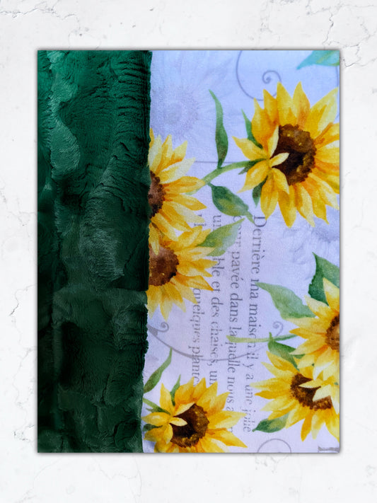 French Flowers Sunflowers on Evergreen Hide Throw Minky Blanket - Luxurious Comfort - 54x63