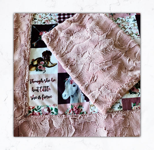 Cowgirl Cuddle on Rosewater Hide Minky Baby Blanket - Western-inspired Design - 37x39