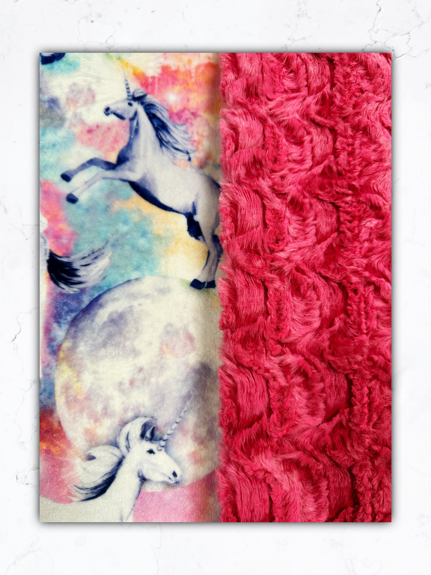 Unicorn Skies on Paloma Magenta Toddler Blanket 45x55 (get a pillowcase to match for $26))