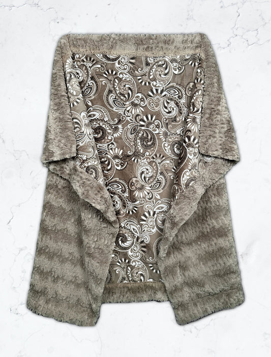 Paisley Taupe on Light Taupe Florence Adult Blanket - Luxurious and Cozy Texture - 53x75
