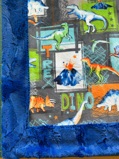 T-Rex Graphite on Royal Blue Hide Minky Toddler Blanket - Stylish and Comfortable - 45x55