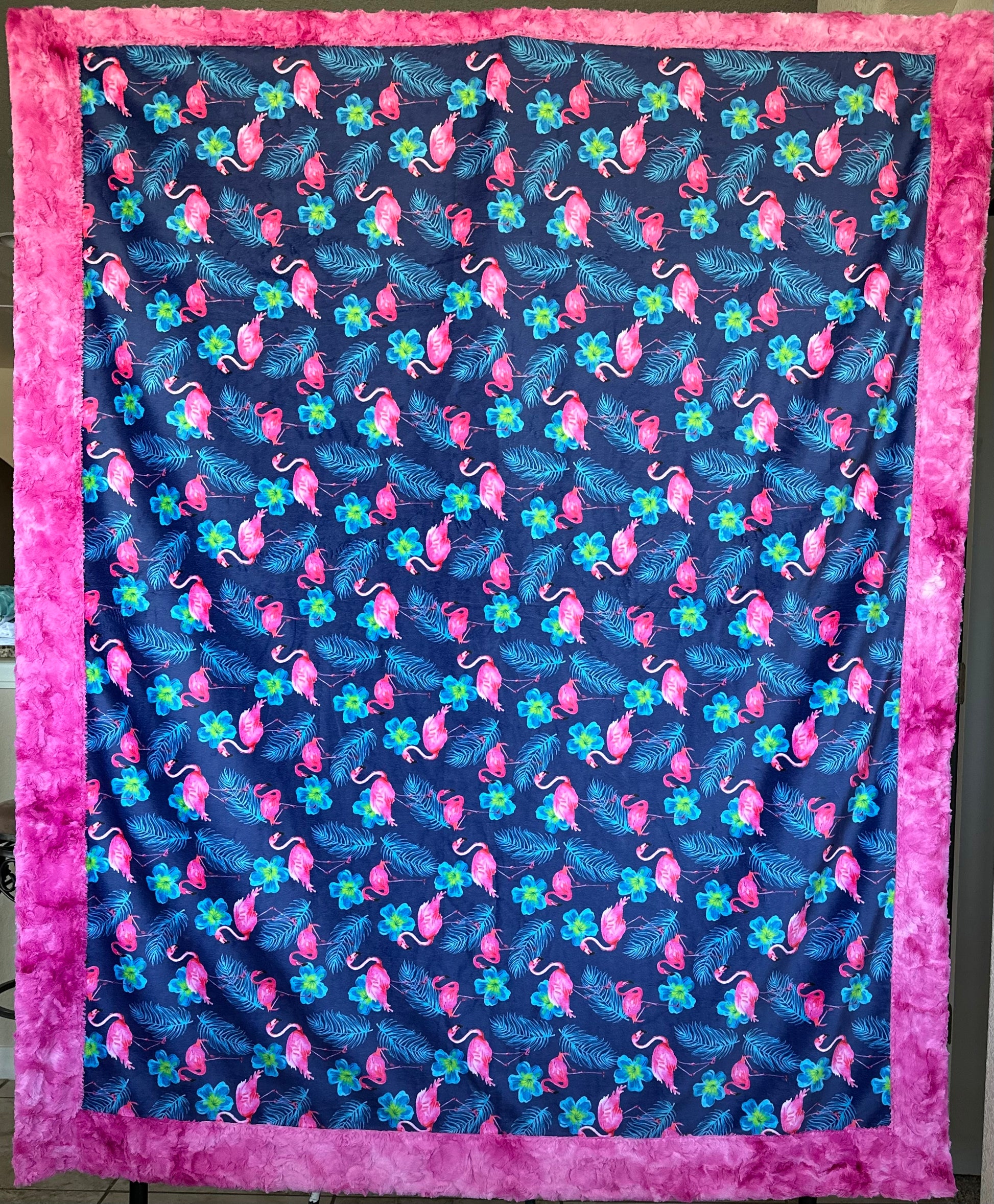 Flamingos on Magenta Galaxy Large Throw - Vibrant and Whimsical Design - 54x66