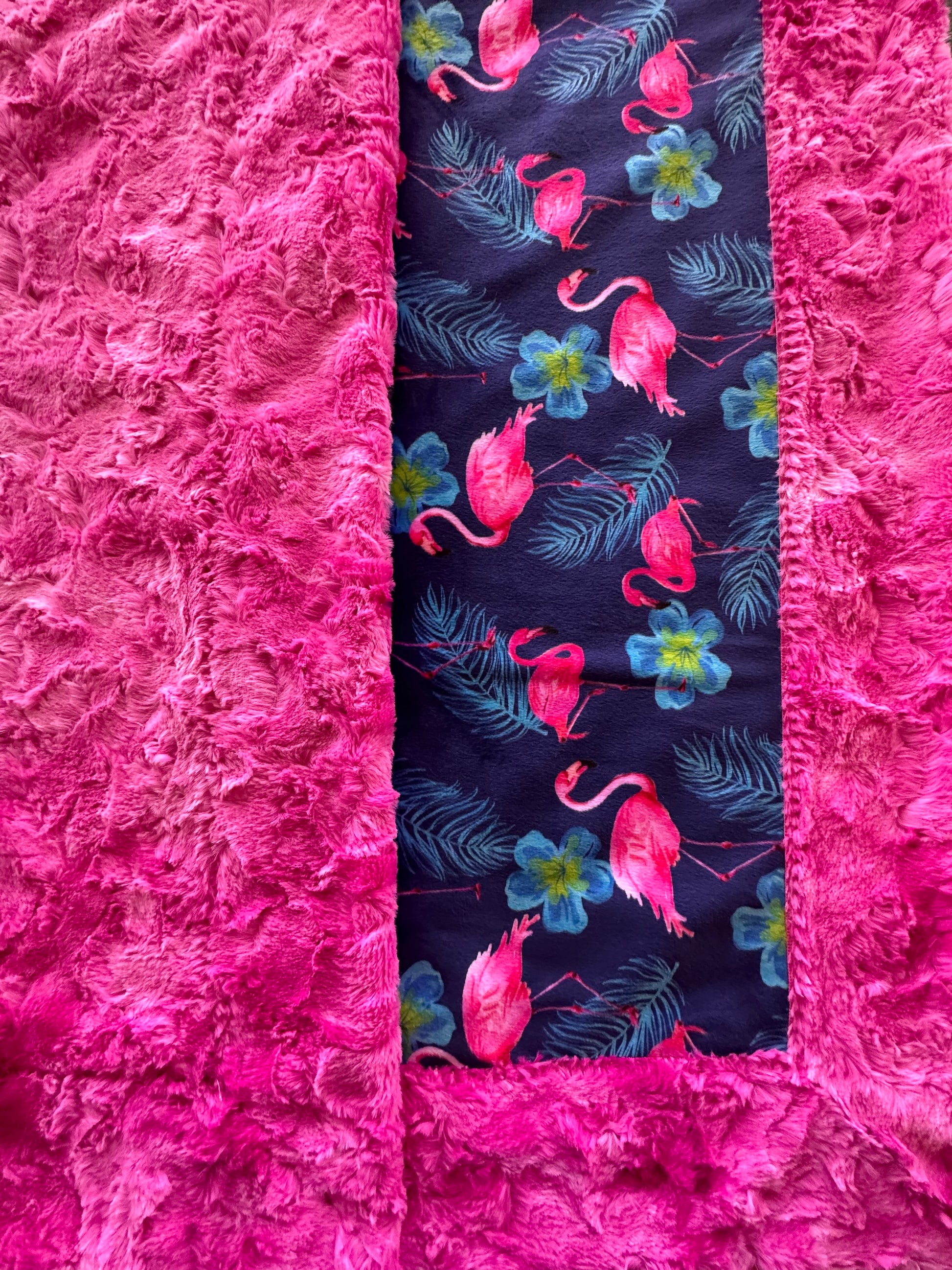 Flamingos on Magenta Galaxy Large Throw - High-Quality Minky Fabric Plush 100% Polyster Handcrafted Minky Blanket - 54x66