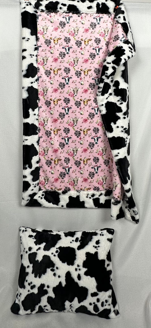 Not My Pasture Not My BS on Cow Luxe Cuddle Baby Blanket 30x42 with 12x20 Pillowcase