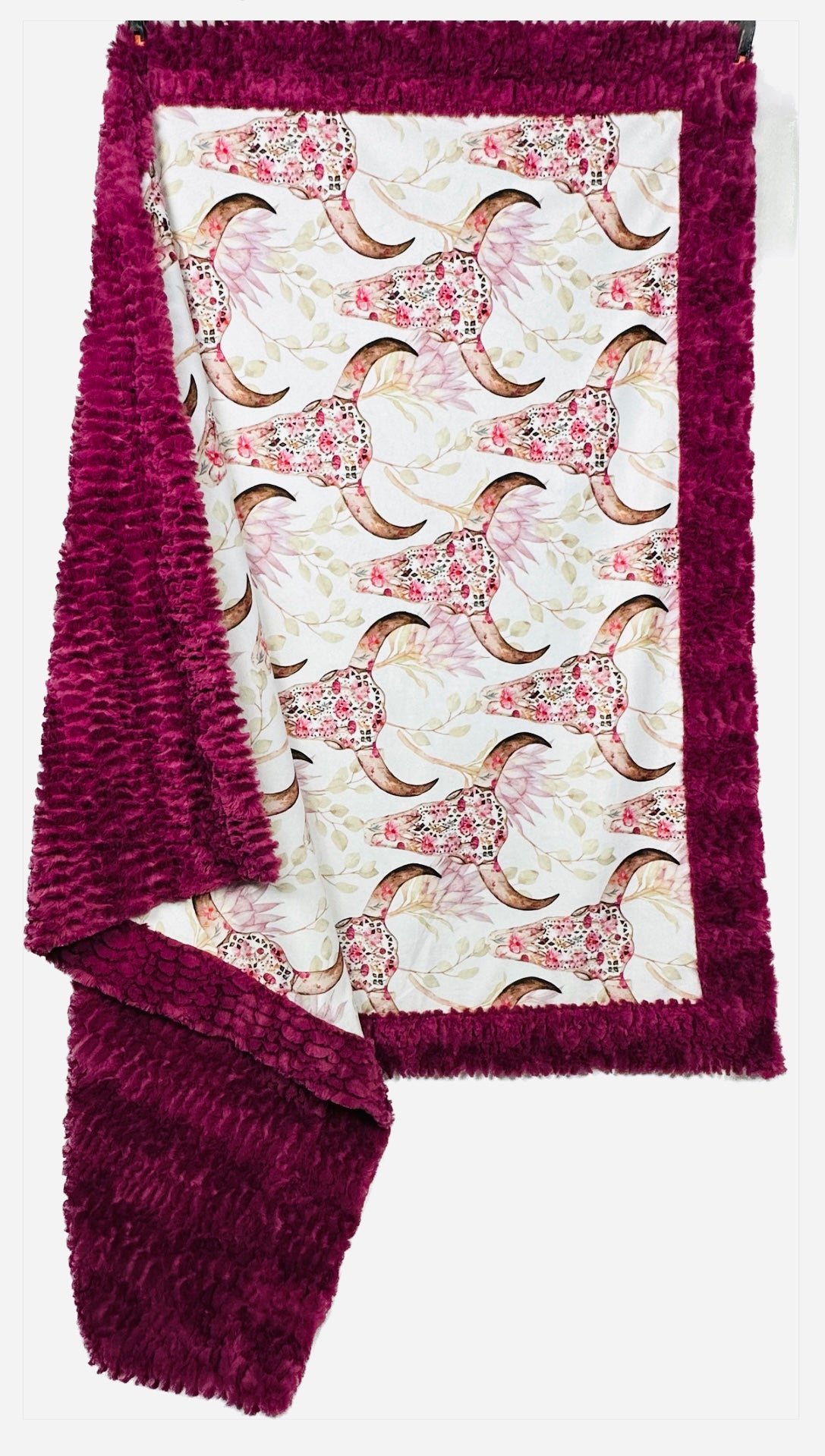 Floral Skull on Florence Claret Luxe Large Adult Blanket - Artistic and Symbolic Luxury - 55x76