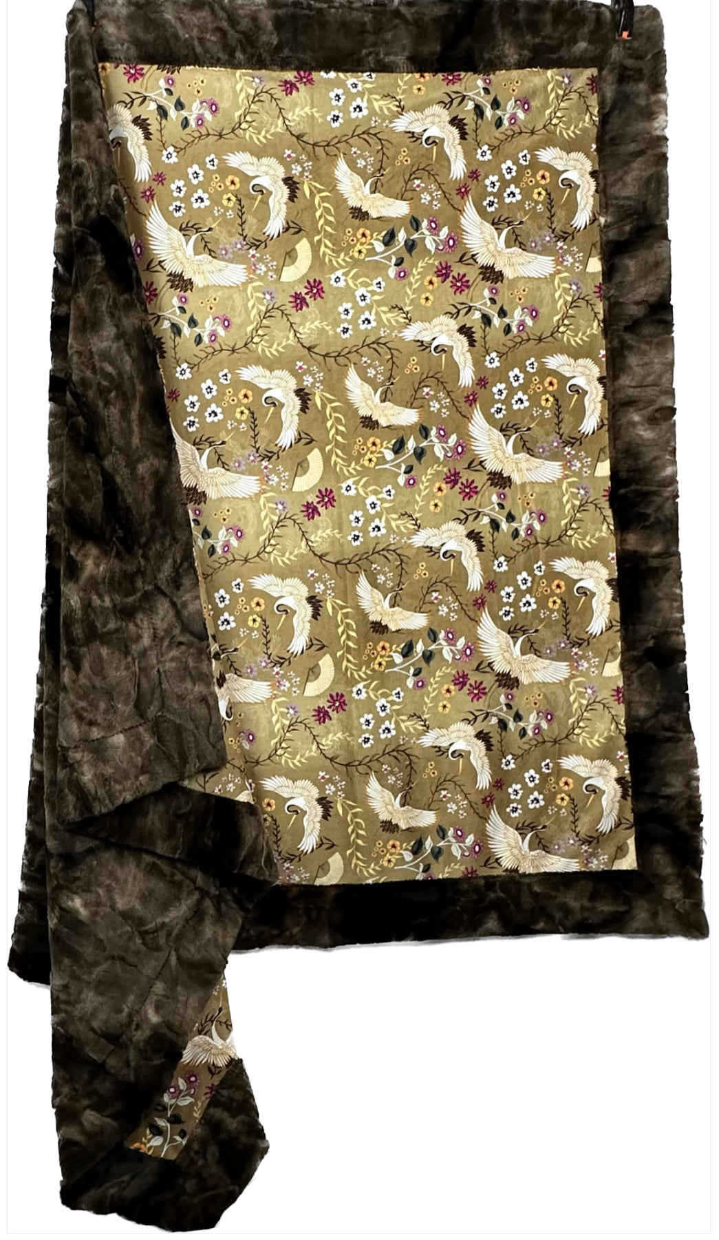 Cranes on Gold and Purple Flowers, Brown Rabbit Tie-Dye Adult Size Blanket 54x76 Spoonflower Quality