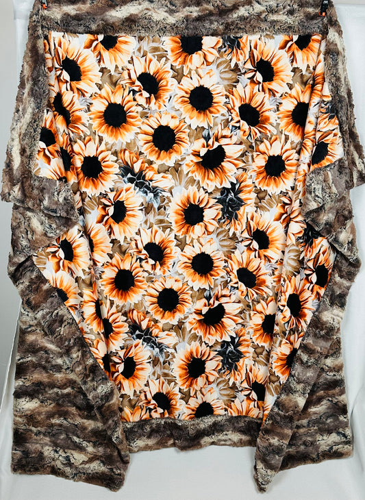Sunflowers on Wild Rabbit Driftwood Large adult Minky Blanket 55x76 Spoonflower Quality