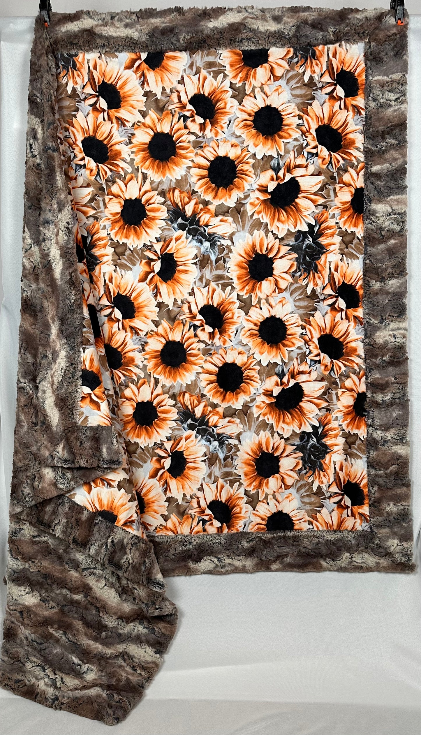 Sunflowers on Wild Rabbit Driftwood Large adult Minky Blanket 55x76 Spoonflower Quality