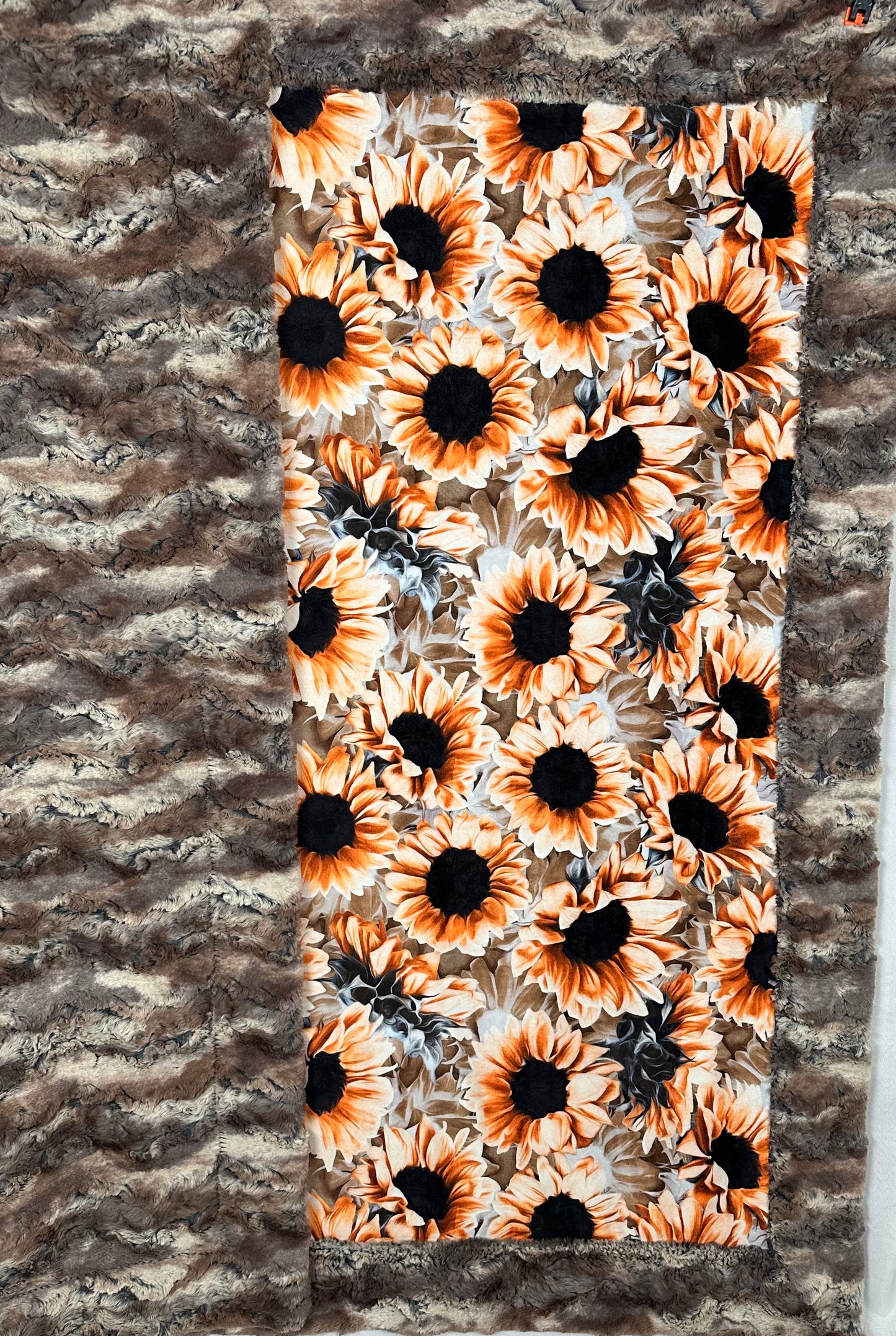 Sunflowers on Wild Rabbit Driftwood Large adult Minky Blanket 55x76 Spoonflower Quality