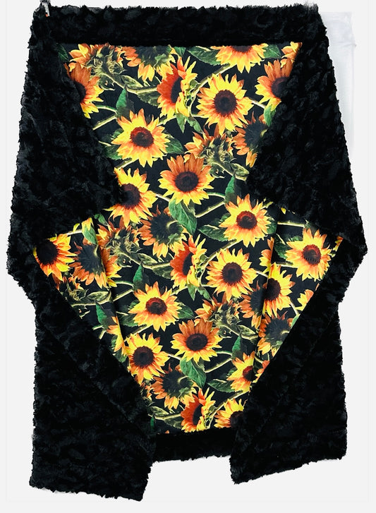 Sunflowers on Black Tuscany Large Blanket 55x77