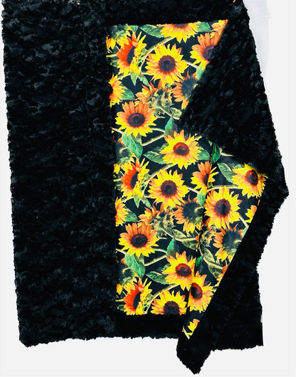 Sunflowers on Black Tuscany Large Blanket 55x77