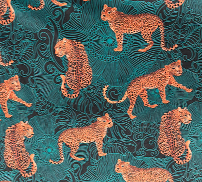 Leopard Exotic Jungle Teal on Black Tuscany 55x77 Large Blanket Spoonflower Quality