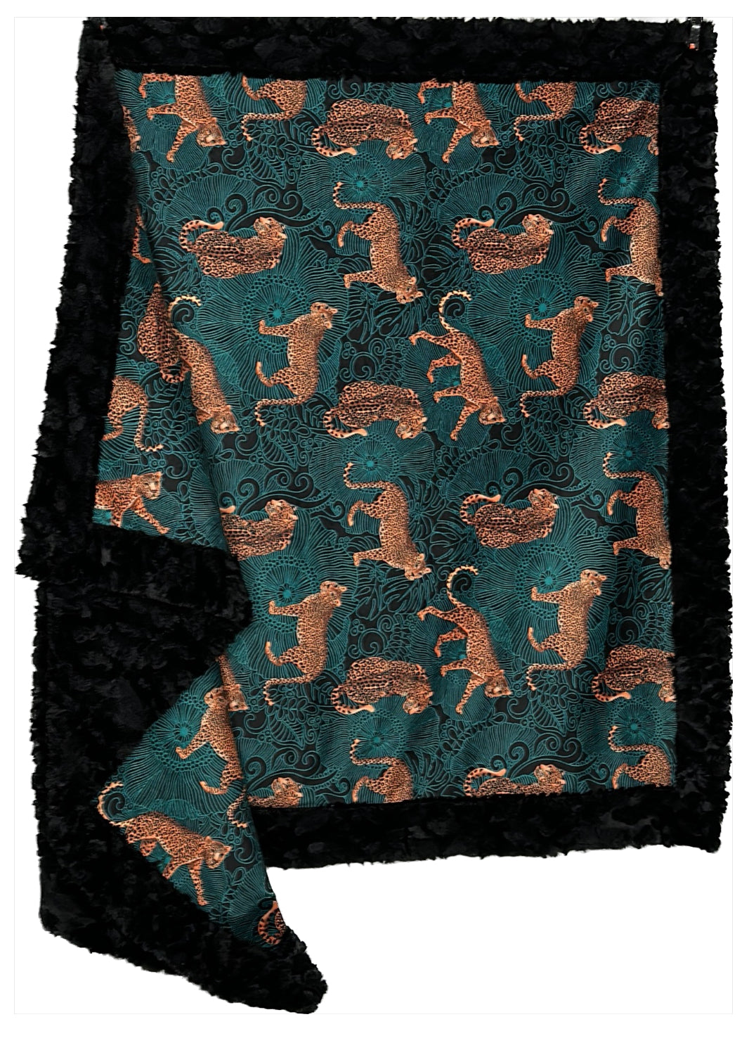 Leopard Exotic Jungle Teal on Black Tuscany 55x77 Large Blanket Spoonflower Quality