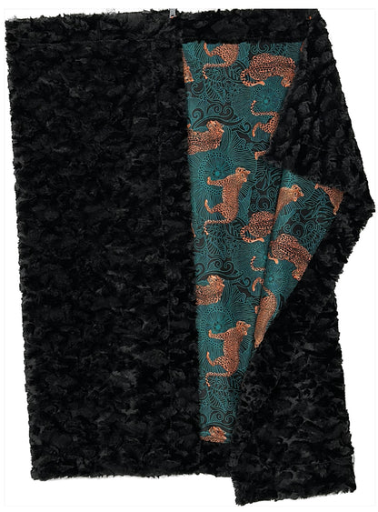 Leopard Exotic Jungle Teal on Black Tuscany 55x77 Large Blanket Spoonflower Quality