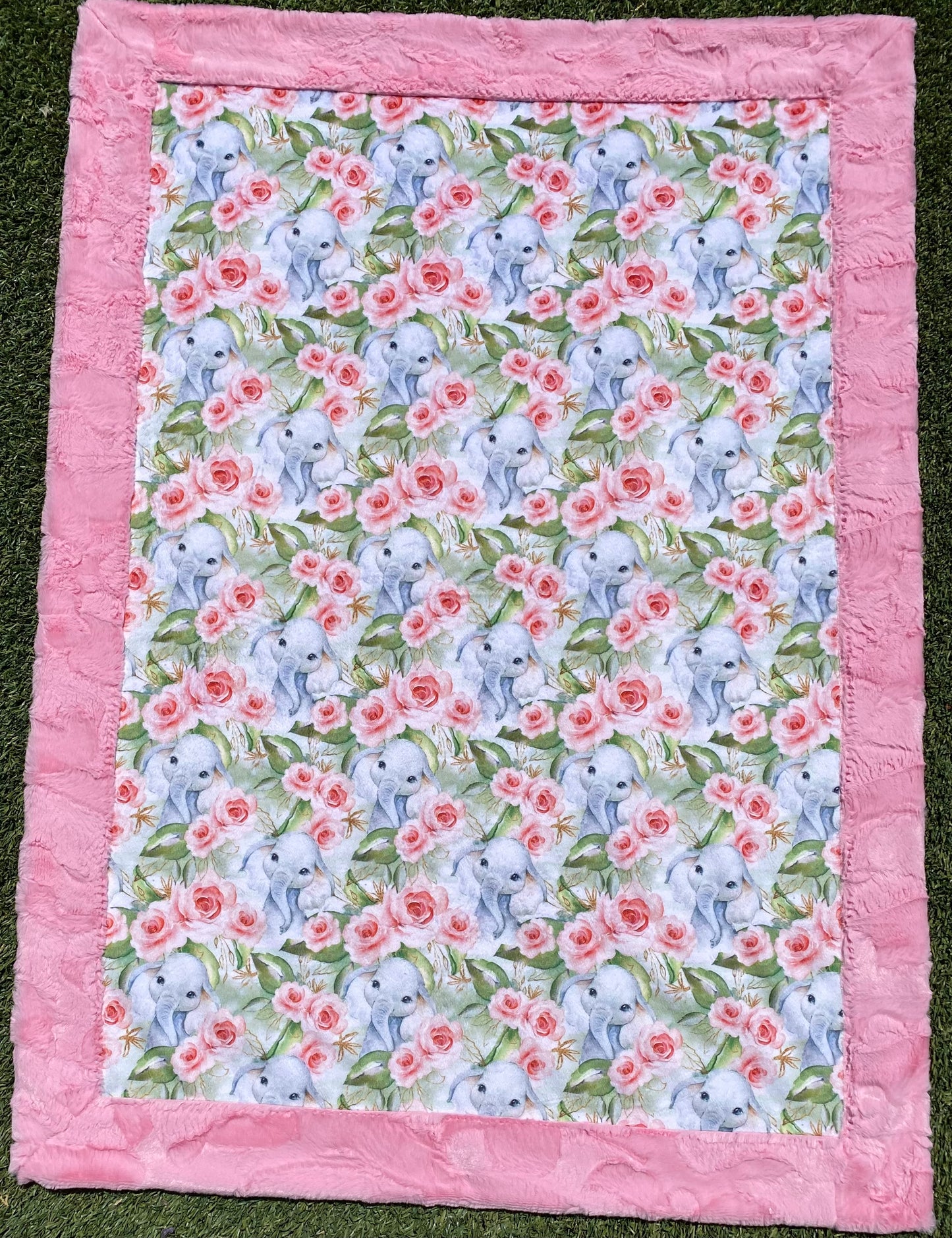 Elephant Floral on Hide Bubblegum Minky Baby Blanket - Soft and Cozy Texture - 33x45