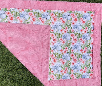 Elephant Floral on Hide Bubblegum Minky Baby Blanket - Whimsical Comfort - 33x45