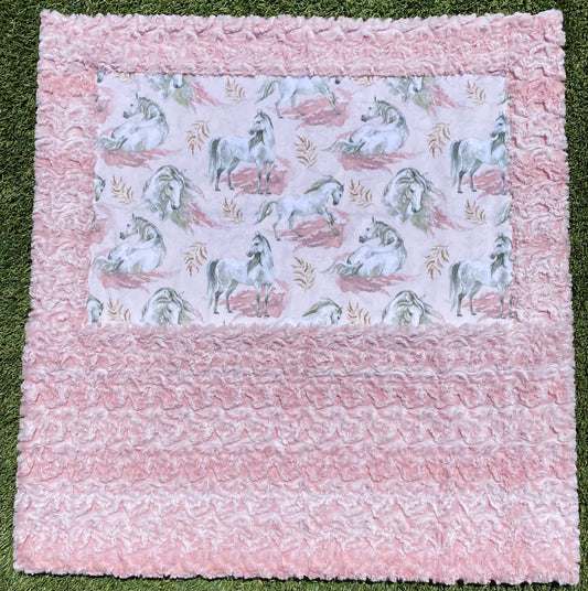 White Horse on Paloma Rosewater Pink Baby Minky Blanket 30x45