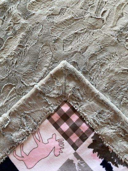 Cabin Quilt Blush With Pillowcase Minky Baby Blanket - Perfect Nursery Addition - 34x40