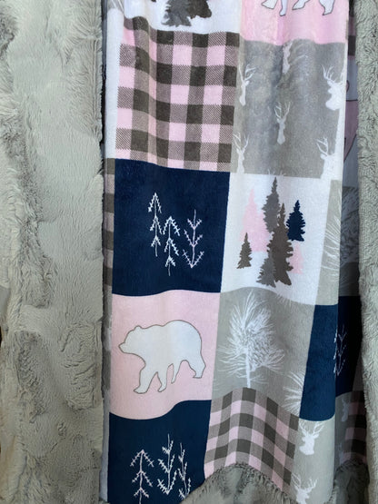 Cabin Quilt Blush With Pillowcase Minky Baby Blanket - Handcrafted for Joy - 34x40