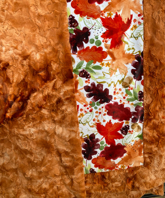Autumn Leaves on Ginger Galaxy Large Minky Blanket - Fall-inspired Design - 53x65