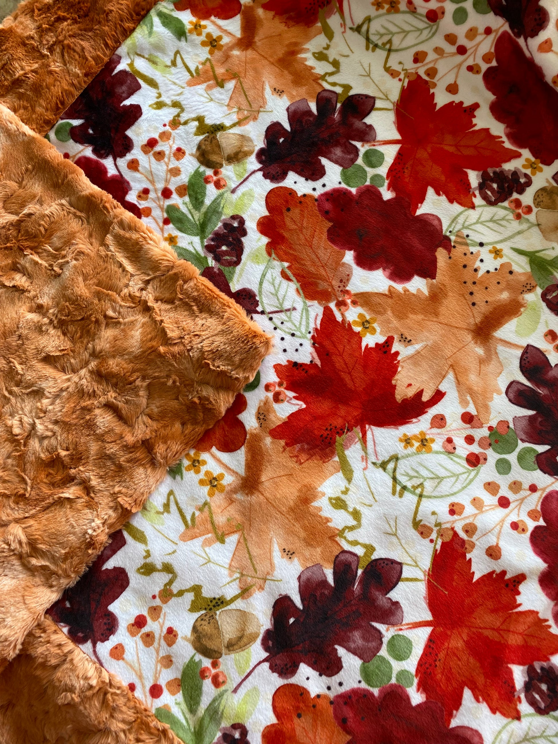 Autumn Leaves on Ginger Galaxy Large Minky Blanket - Detailed Craftsmanship - 53x65