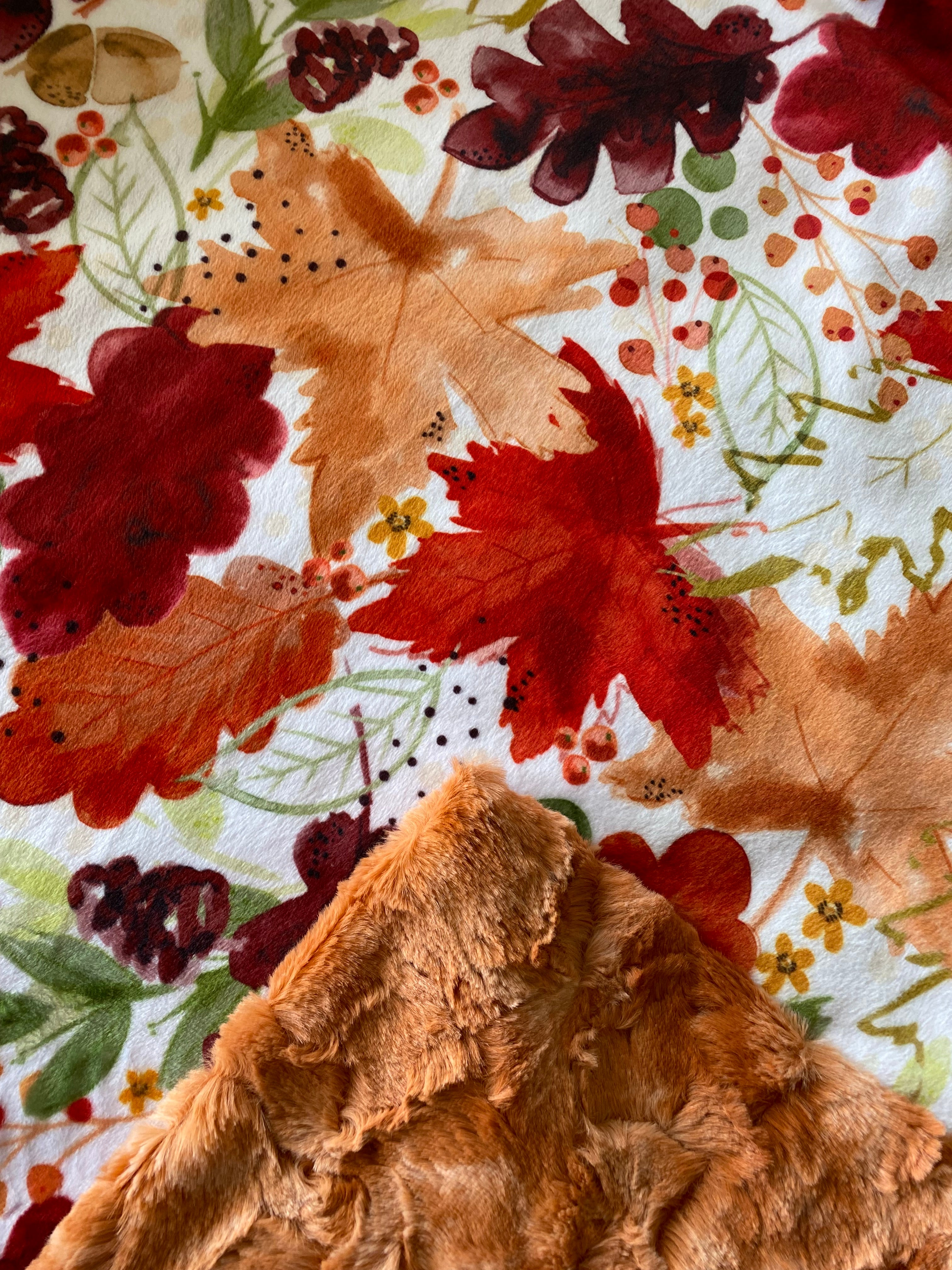 Autumn Leaves on Ginger Galaxy Large Minky Blanket Throw 53x65