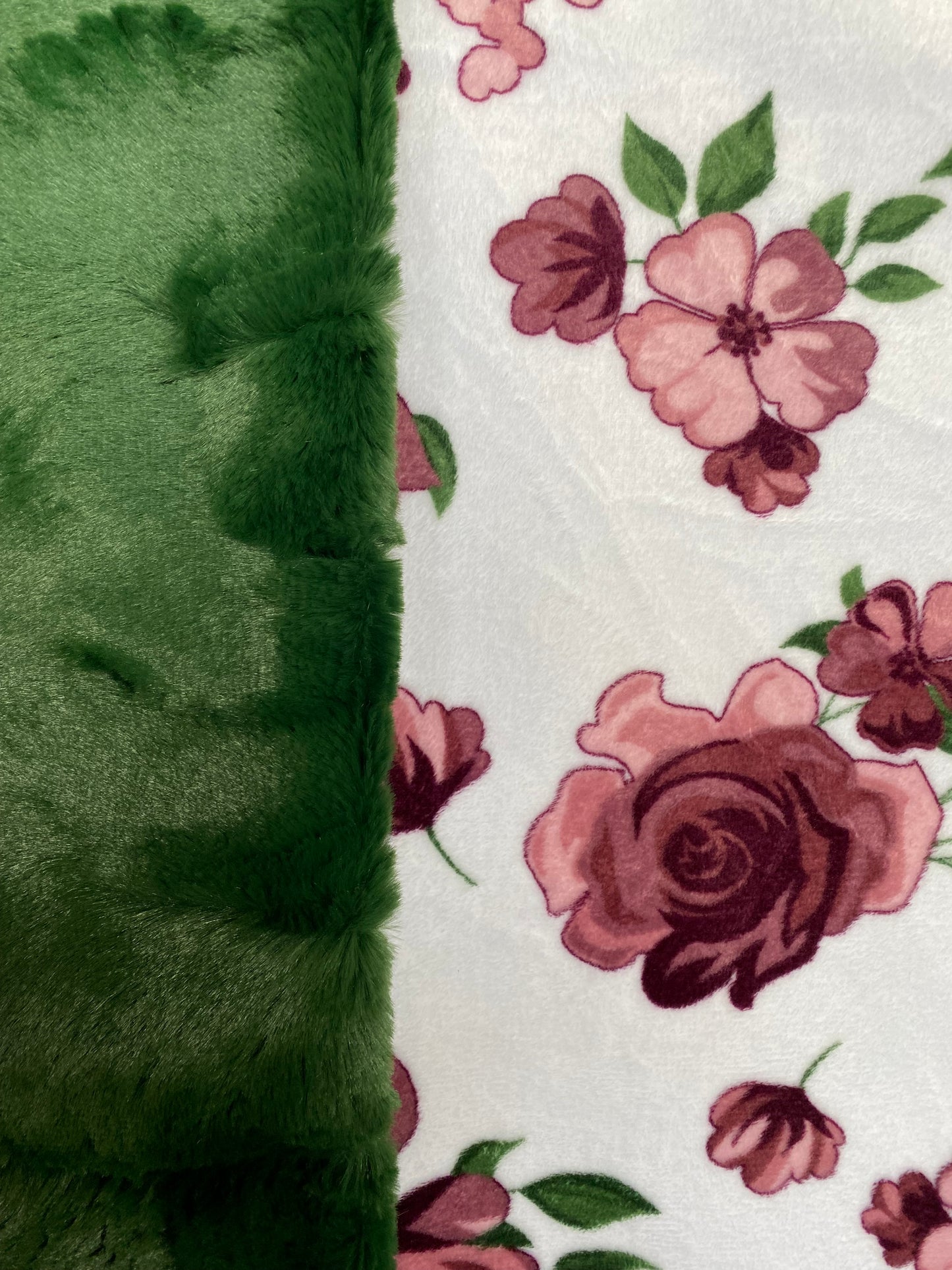 Rose Bouquet Plumwine on Evergreen Luxe Hide Minky Blanket - Large Throw 54x67