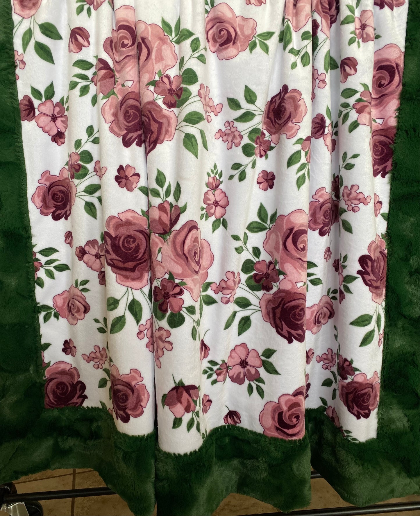 Rose Bouquet Plumwine on Evergreen Luxe Hide Minky Blanket - Large Throw 54x67