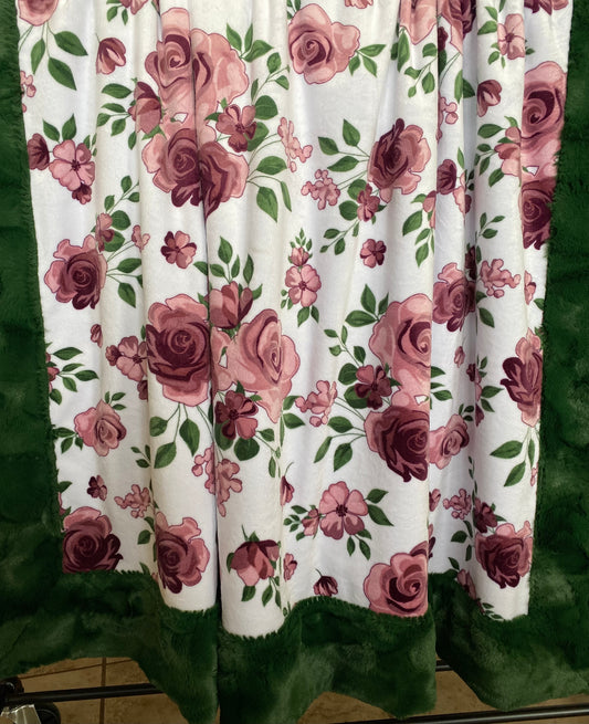 Rose Bouquet Plumwine on Evergreen Luxe Hide Minky Blanket - Large Throw 54x67