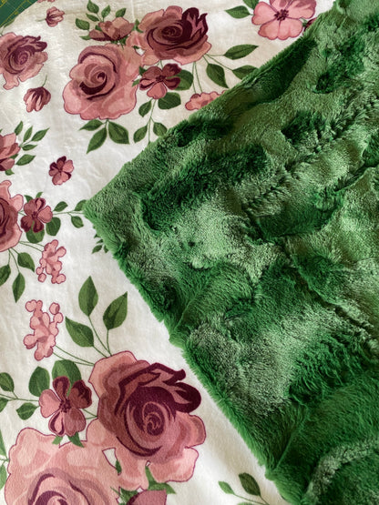 Rose Bouquet Plumwine on Evergreen Luxe Hide Minky Blanket - Large Throw 54x67