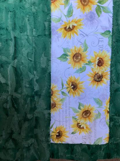 French Flowers Sunflowers on Evergreen Hide Throw Minky Blanket - Floral Sunflower Design - 54x63