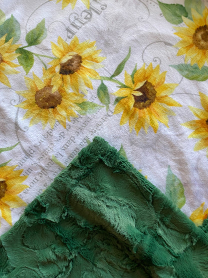 French Flowers Sunflowers on Evergreen Hide Throw Minky Blanket - Floral Elegance - 54x63