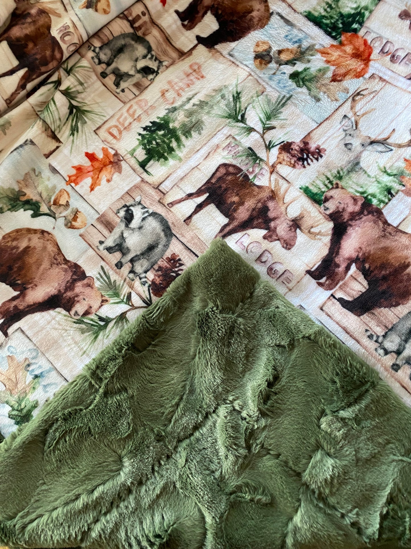 Moose Lodge on Luxe Hide Chive Minky Blanket - Throw 52x64