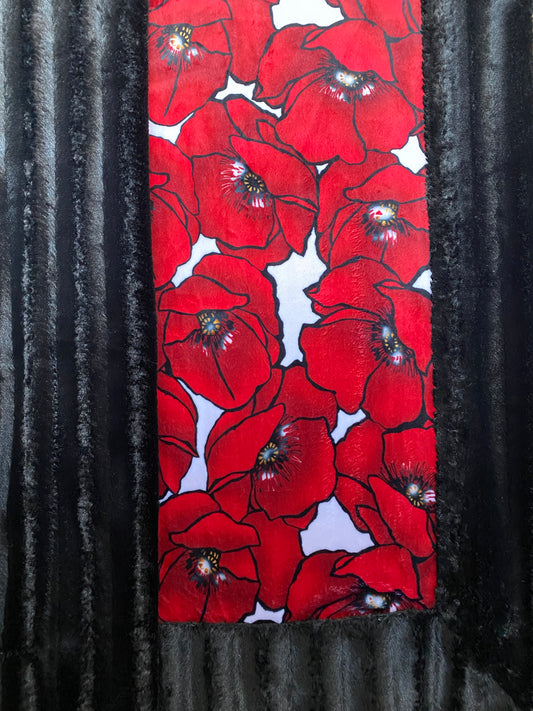 Scarlet Poppies on Black Chinchilla Minky Blanket/Throw 53x58