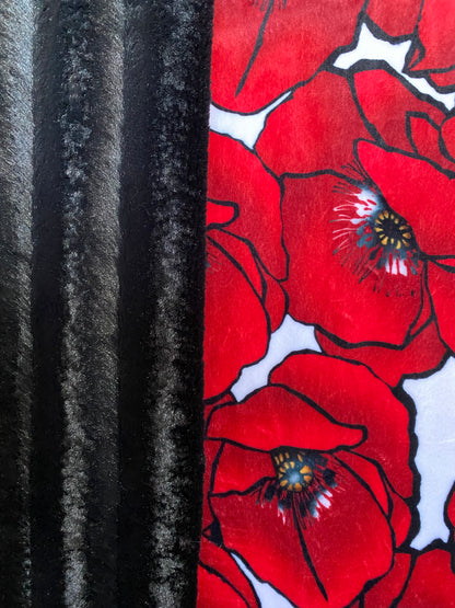 Scarlet Poppies on Black Chinchilla Minky Blanket/Throw 53x58