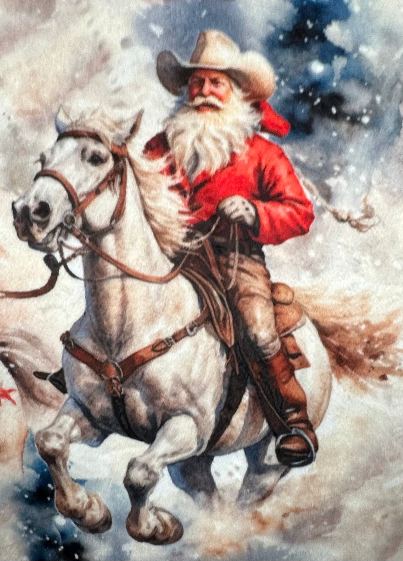 Cowboy Santa on Snowy Owl 42x60 Toddler/Child Blanket