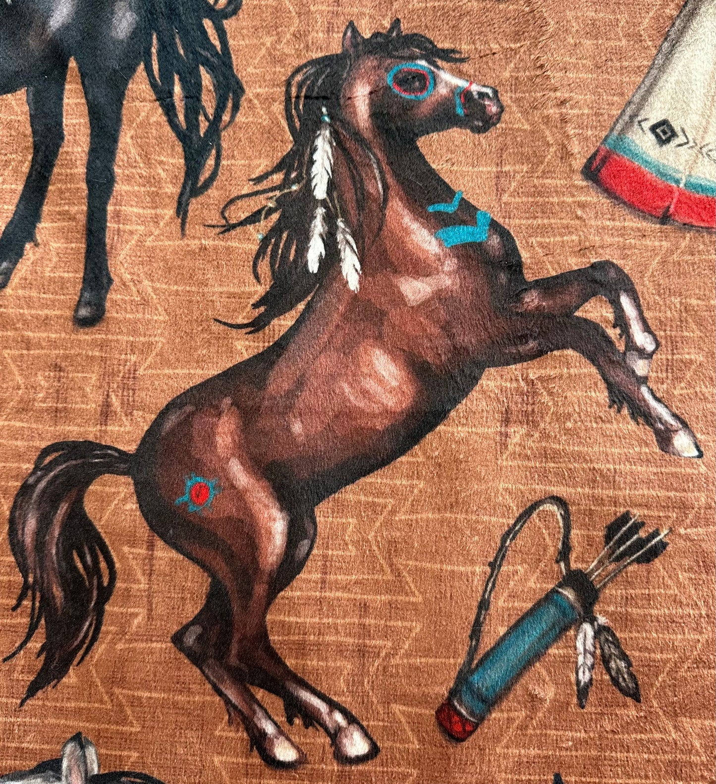 Native American Horses on Luxe Silver Fox Large 54x79 Minky Blanket (Brown) Spoonflower Quality