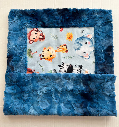 Safari animal Nursery on Blue Luxe Galaxy Baby Blanket Set 34x44 Blanket, 17x26 Lovey, 13x17 Pillowcase