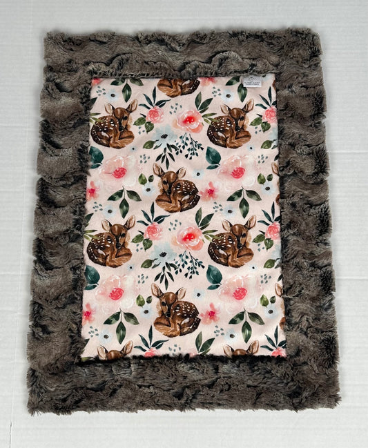 Deer Pink Flower Mountain Fox Chestnut Minky Baby Lovey 25x18 Blanket