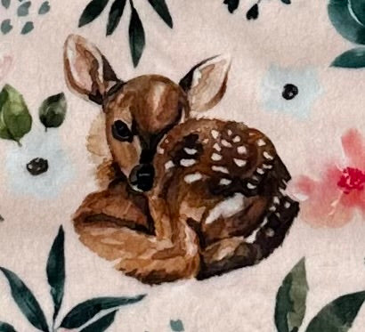 Deer Pink Flower Mountain Fox Chestnut Minky Baby Lovey 25x18 Blanket