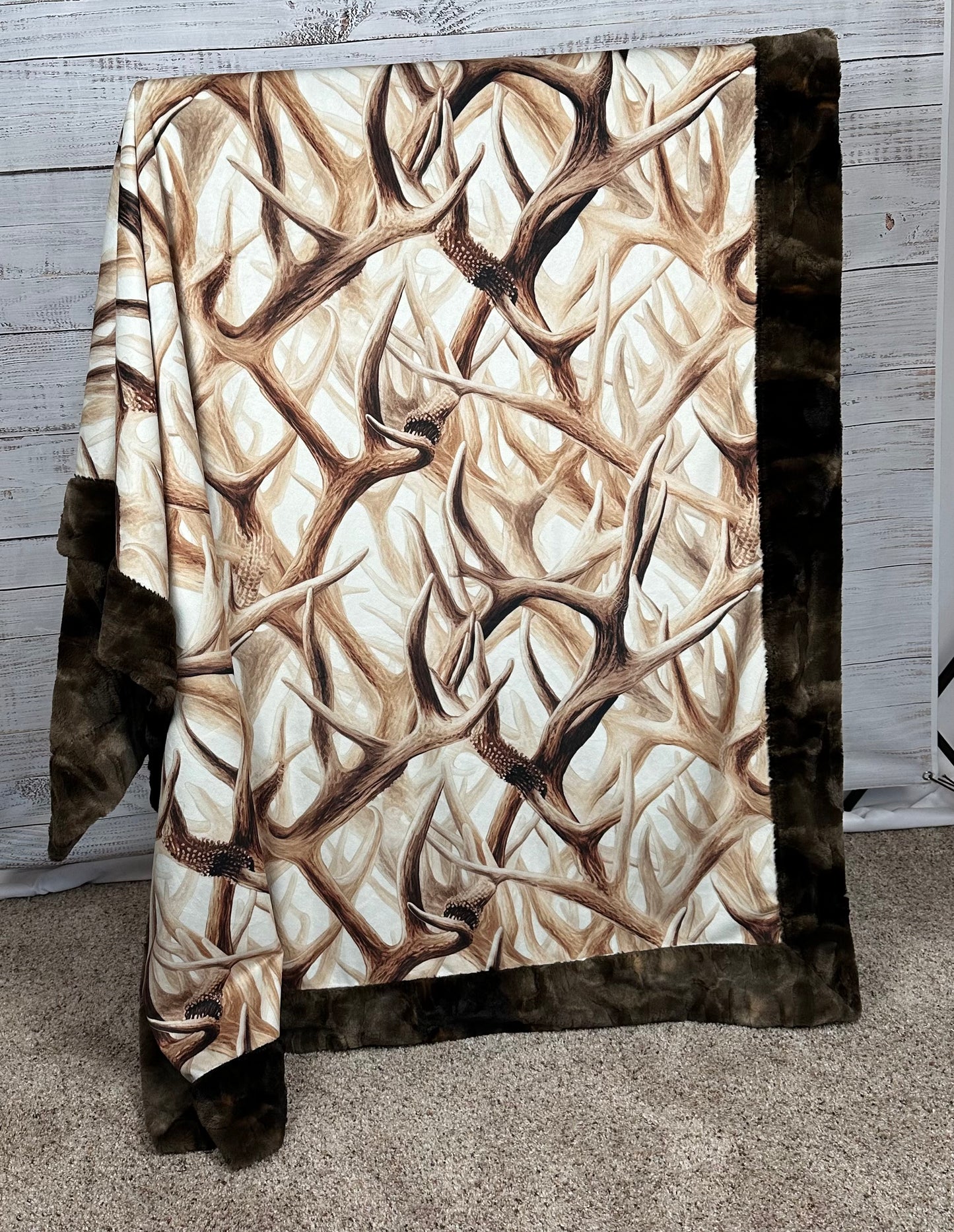 Antlers on Brown Tie-Dye Luxe Large Minky Blanket 55x79