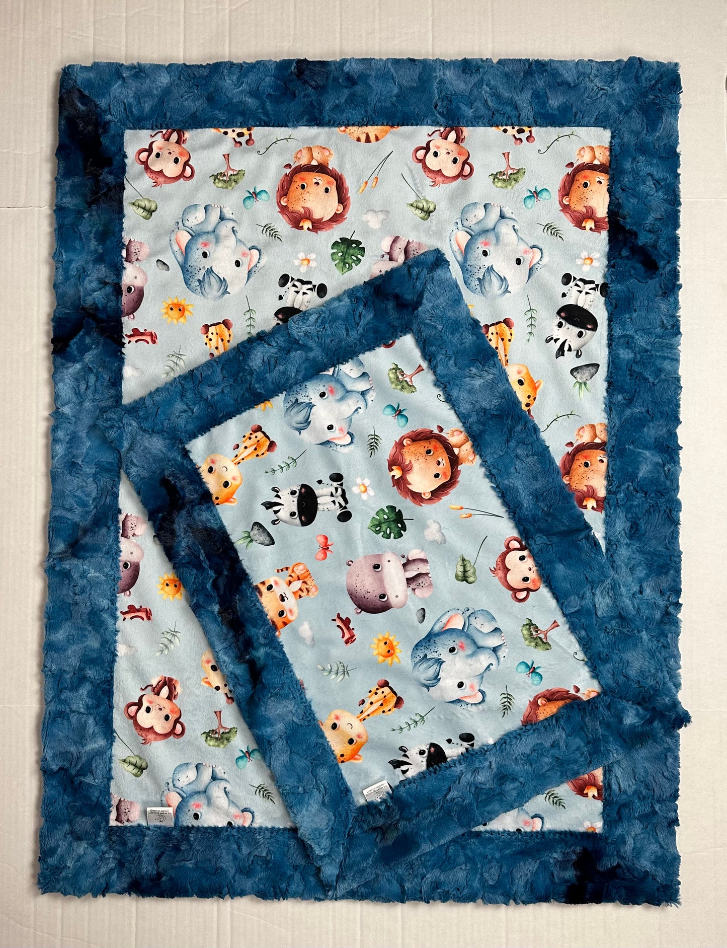 Safari animal Nursery on Blue Luxe Galaxy Baby Blanket Set 34x44 Blanket, 17x26 Lovey, 13x17 Pillowcase