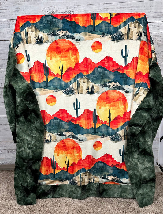 Sunny Arizona Landscape on Camo 55x79 Large Minky Blanket