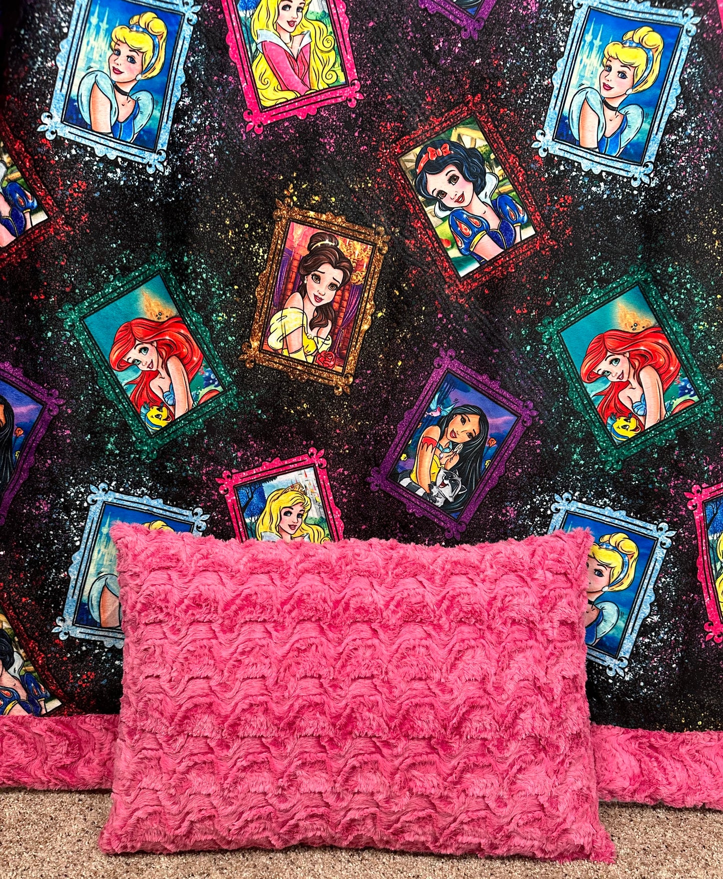 Glitter Princess on Paloma Magenta Toddler Minky Blanket 41x60 with 12x18 Pillowcase Spoonflower Quality