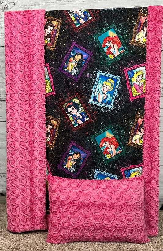 Glitter Princess on Paloma Magenta Toddler Minky Blanket 41x60 with 12x18 Pillowcase Spoonflower Quality